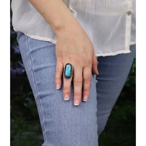 Sterling Silver Natural Turquoise Ring Size 5 - Picture 4 of 7